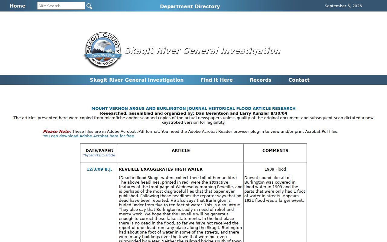 Skagit County historic newspaper index page