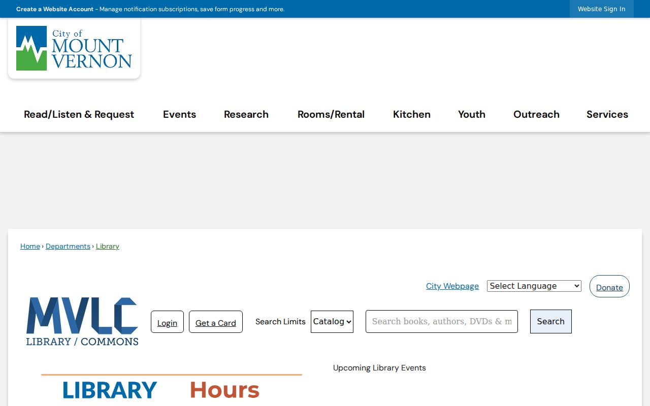 Mount Vernon Library Commons public information page