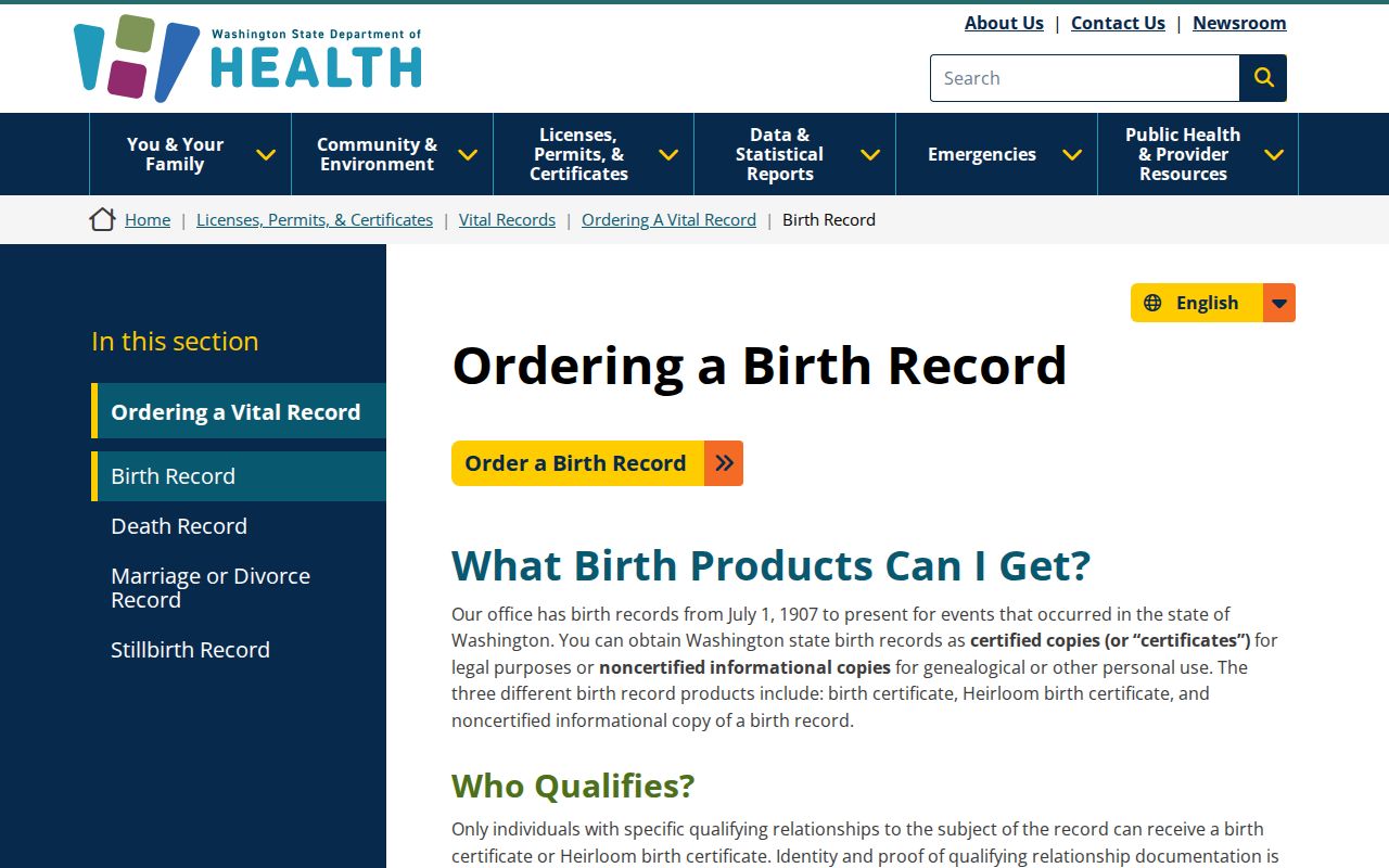 Mount Vernon residents directory vital record ordering page