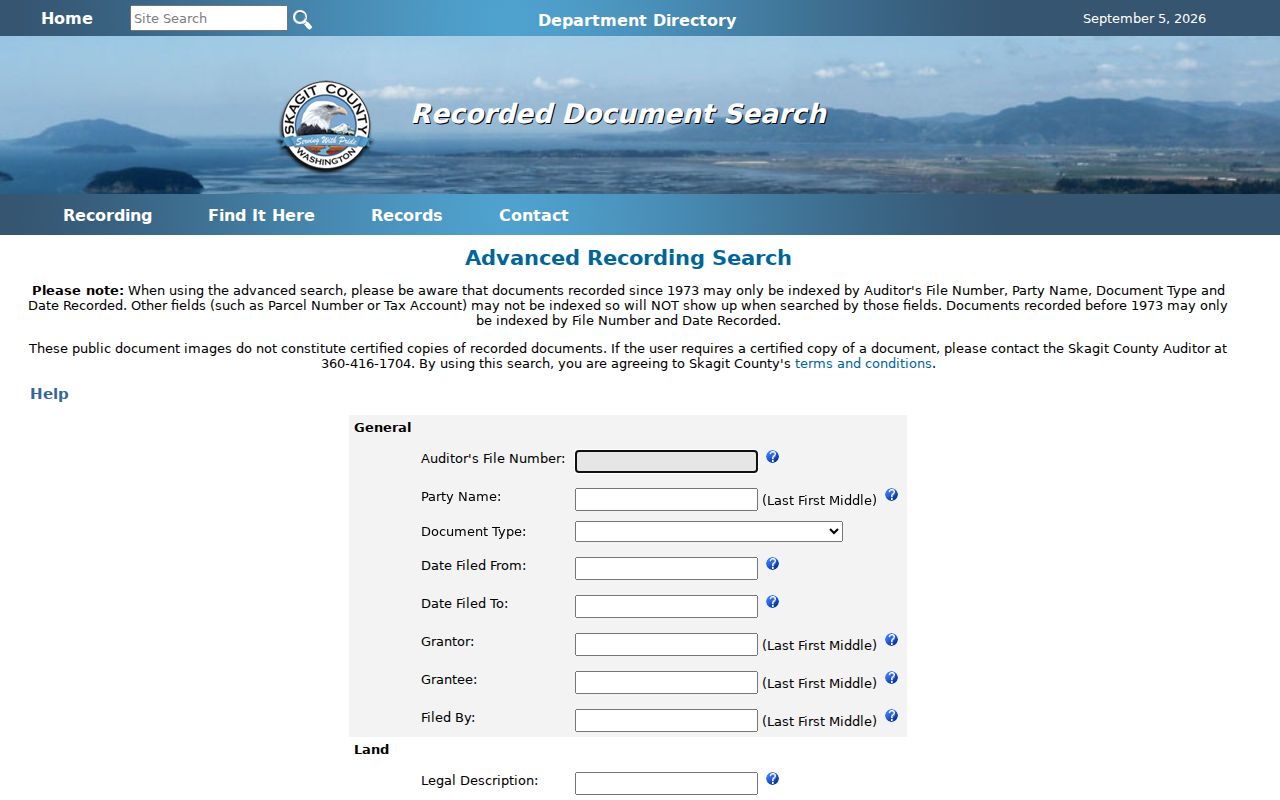 Skagit County advanced recorded-document search fields